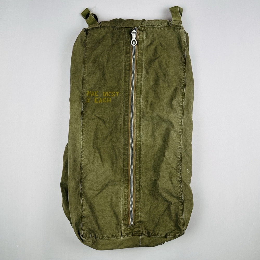 Vintage US Military Mae West Life Preserver Carry Bag 1950s 1960s Olive Drab USA